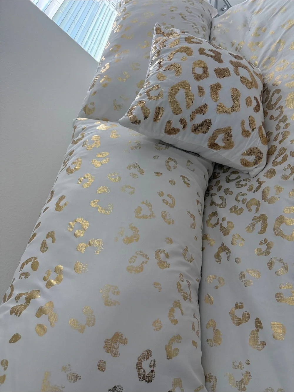 Gold Leopard Print California King comforter with two pillow shams  and pillow